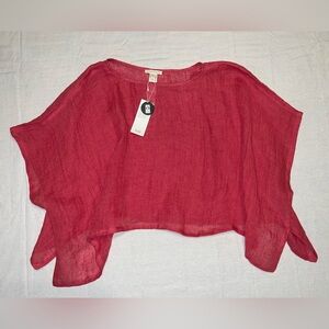 EILEEN FISHER Raspberry Linen Boxy Tunic Coastal Top Layering Piece Beach Day